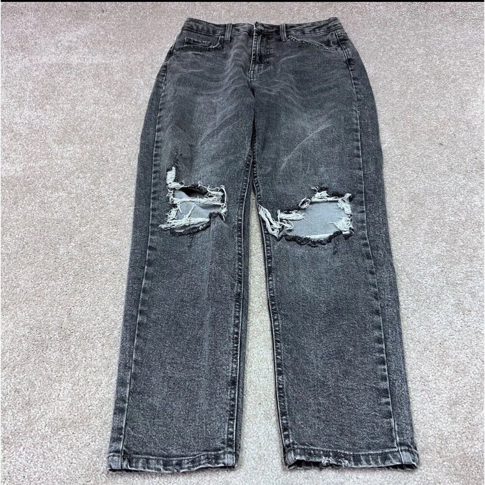 Wild Fable Highest Rise Mom Jeans Gray Black Distressed Pockets Size 6